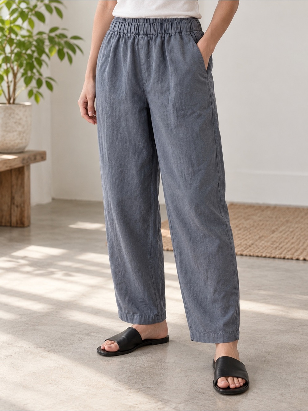 Eileen Fisher Women's Ankle Pleated Lantern Pants Linen Flint Size M NWT